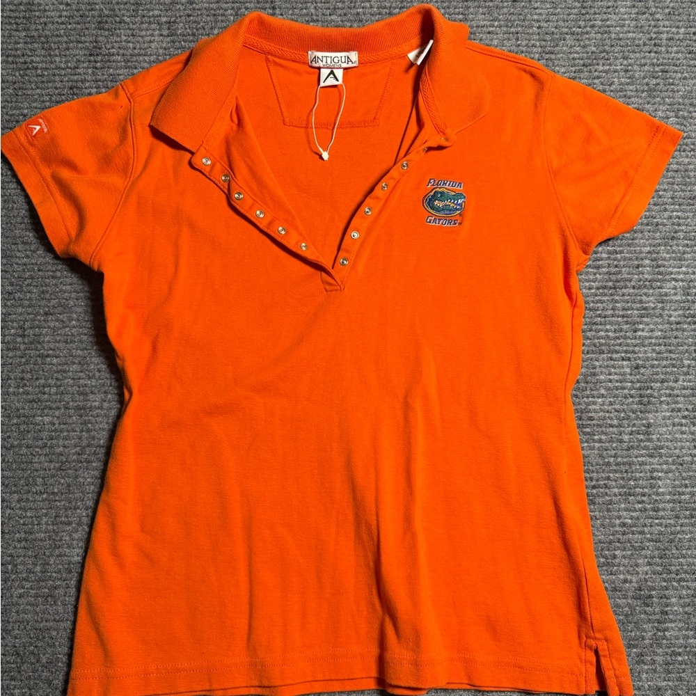 NWOT Antigua Women’s Florida Gators Orange Button Up Polo Shirt Size Large